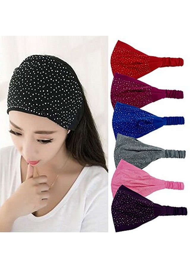El Regalo Rhinestone Elastic Bandana Wide Sports Headband/ Hair Band For Women & Girls (Black) - Image 4