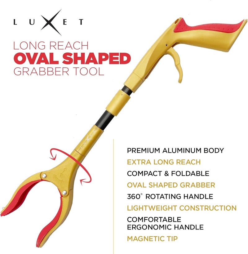 Luxet Grabber Reacher Tool - Latest Version 19 Inch Gold&Black, Foldable Pick Up Stick - Strong Grip Magnetic Tip - Heavy Duty Trash Picker Claw Reacher Grabber Tool Elderly Wheelchair Mobility Aid - Image 3