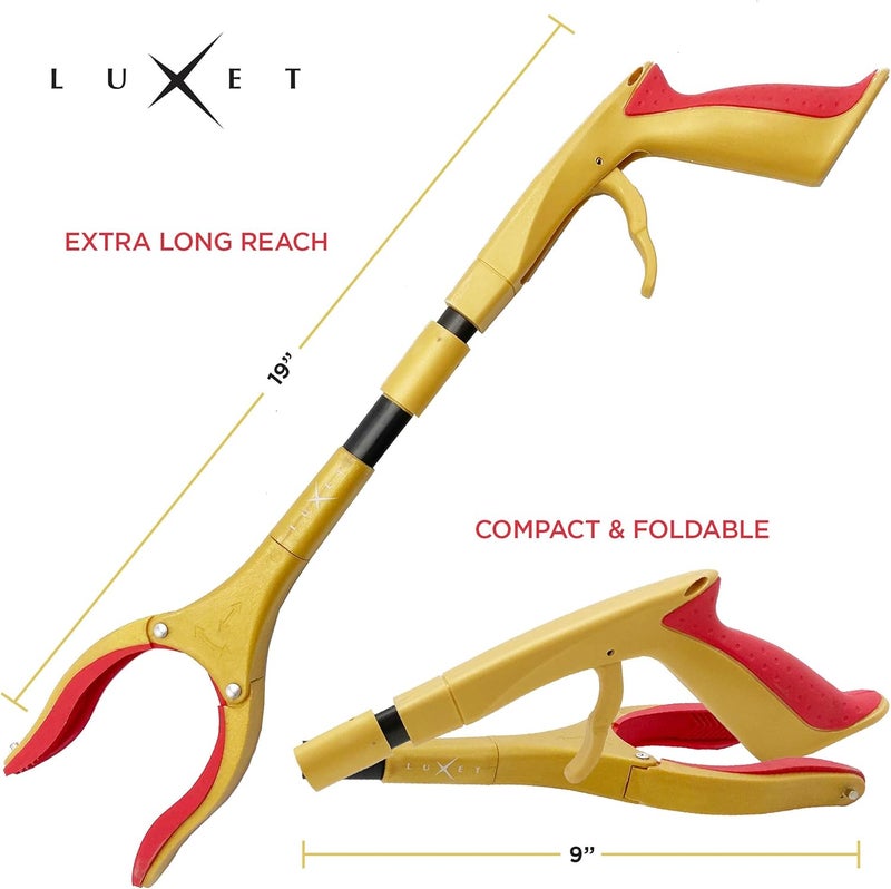 Luxet Grabber Reacher Tool - Latest Version 19 Inch Gold&Black, Foldable Pick Up Stick - Strong Grip Magnetic Tip - Heavy Duty Trash Picker Claw Reacher Grabber Tool Elderly Wheelchair Mobility Aid - Image 4