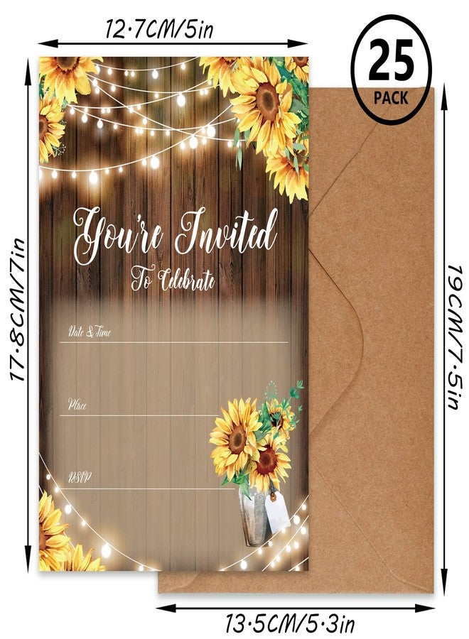 AnyDesign Rustic Sunflower Fill-in Party Invitations, 25 Sets with 25 Envelopes, Suitable for Birthday, Baby Shower, Wedding, Bridal Shower, Rehearsal Dinner, Anniversary, etc. - Image 4