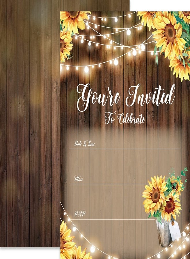 AnyDesign Rustic Sunflower Fill-in Party Invitations, 25 Sets with 25 Envelopes, Suitable for Birthday, Baby Shower, Wedding, Bridal Shower, Rehearsal Dinner, Anniversary, etc. - Image 1