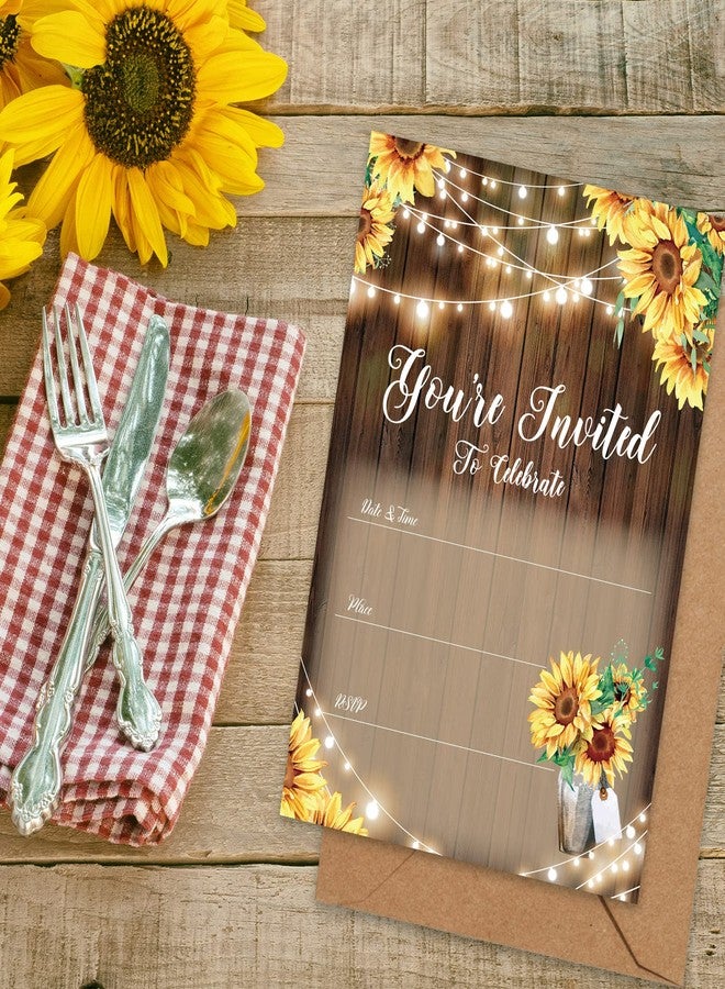 AnyDesign Rustic Sunflower Fill-in Party Invitations, 25 Sets with 25 Envelopes, Suitable for Birthday, Baby Shower, Wedding, Bridal Shower, Rehearsal Dinner, Anniversary, etc. - Image 3