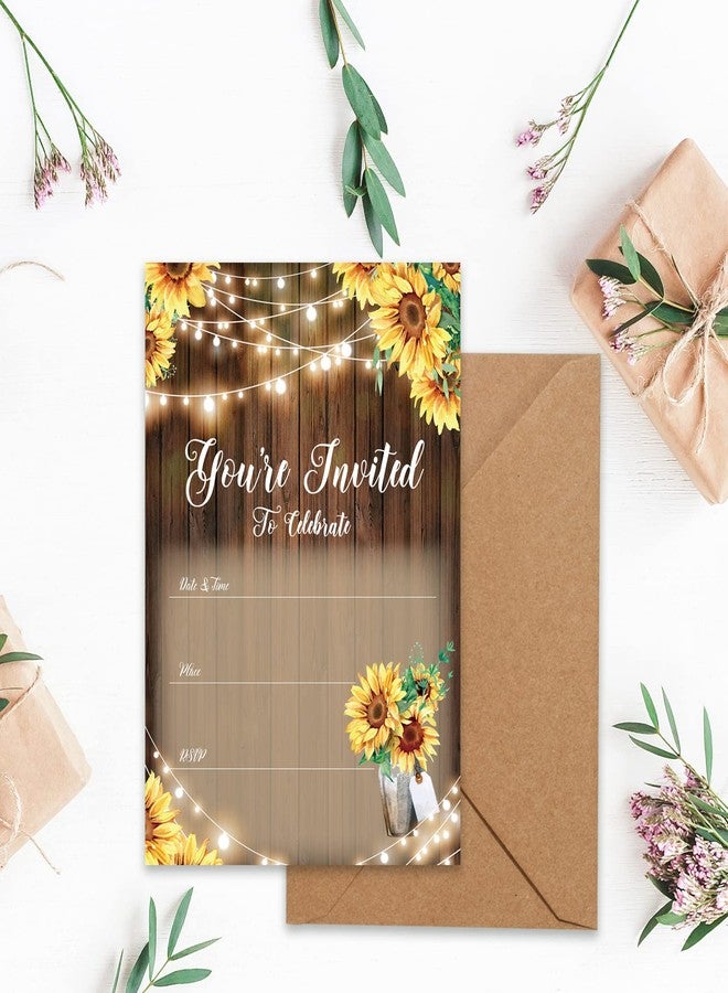 AnyDesign Rustic Sunflower Fill-in Party Invitations, 25 Sets with 25 Envelopes, Suitable for Birthday, Baby Shower, Wedding, Bridal Shower, Rehearsal Dinner, Anniversary, etc. - Image 2