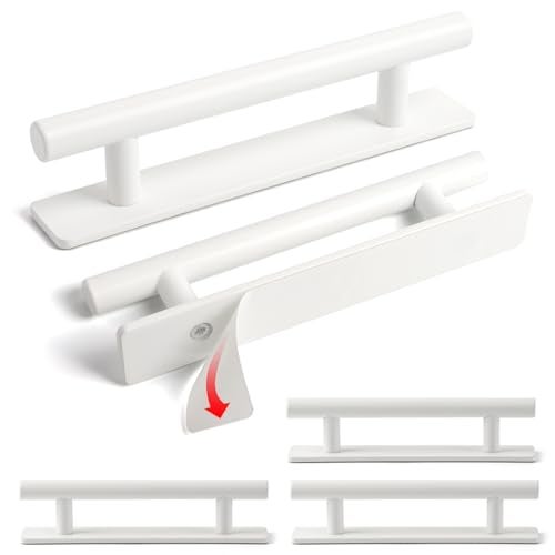 BaiNong 5 Pack Stick on Door Handles 534 inch White Adhesive Cabinet pulls Drawer pulls Sticky Handle for Sliding Glass Shower Door - Image 1