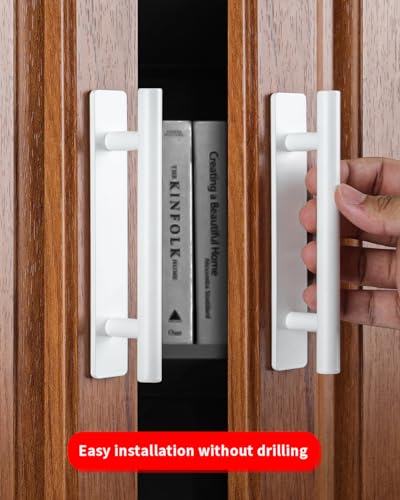 BaiNong 5 Pack Stick on Door Handles 534 inch White Adhesive Cabinet pulls Drawer pulls Sticky Handle for Sliding Glass Shower Door - Image 3