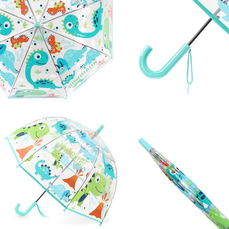 CYBYQ-Family Kids Clear Umbrellas for Rain,Safety Transparent Dome Bubble Umbrella Windproof for Toddler Boys Girls (Dinosaur) - Image 4