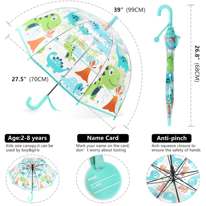 CYBYQ-Family Kids Clear Umbrellas for Rain,Safety Transparent Dome Bubble Umbrella Windproof for Toddler Boys Girls (Dinosaur) - Image 3