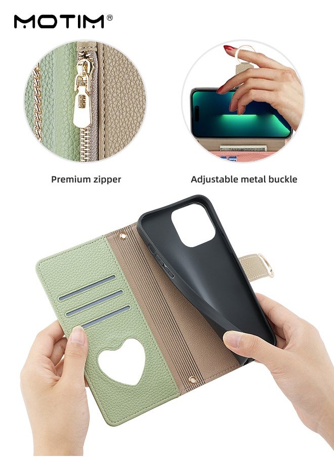 Motim iPhone 15 Case with Lanyard Strap and Card Holder, Protective Crossbody Wallet Leather Handbag Purse Protective Case with Kickstand, Make Up Mirror Cover Phone Case  - Image 3