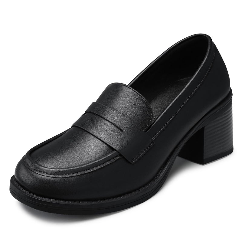 SHIBEVER Women's Low-Heeled Loafers: Block Heel Dressy Penny Loafer Slip-On Business Casual Women Shoes Black Size 7 - Image 1