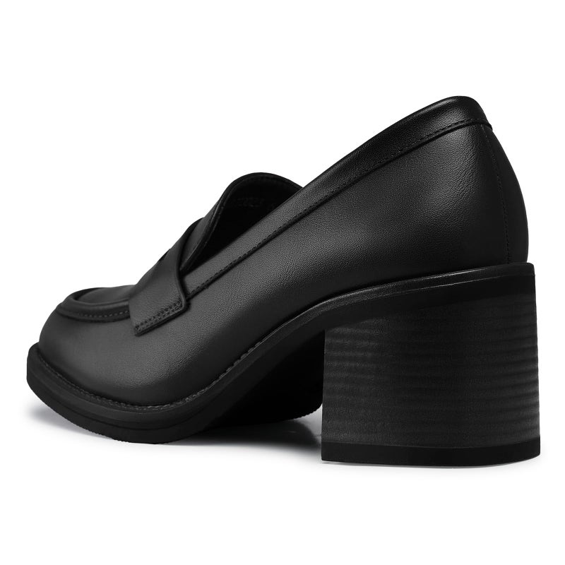 SHIBEVER Women's Low-Heeled Loafers: Block Heel Dressy Penny Loafer Slip-On Business Casual Women Shoes Black Size 7 - Image 5