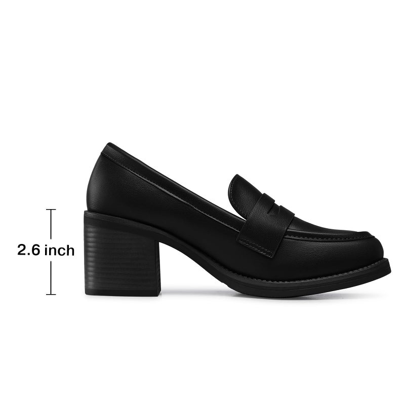 SHIBEVER Women's Low-Heeled Loafers: Block Heel Dressy Penny Loafer Slip-On Business Casual Women Shoes Black Size 7 - Image 3