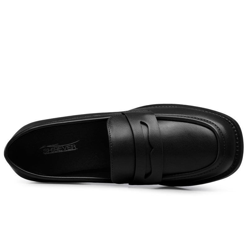 SHIBEVER Women's Low-Heeled Loafers: Block Heel Dressy Penny Loafer Slip-On Business Casual Women Shoes Black Size 7 - Image 4