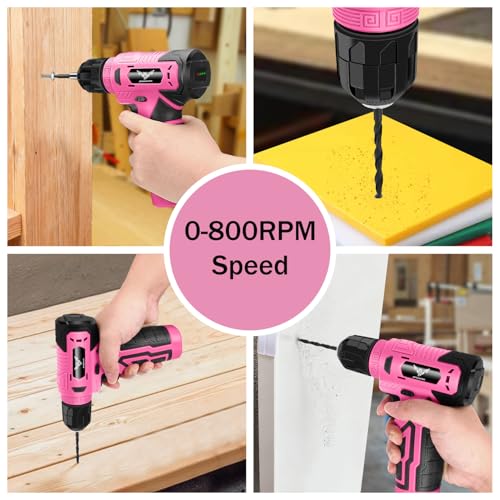 JENABOM Tool Set - 8V Cordless Drill Set, 127 Piece Home Tool Set With Hand Drill, Tool Kit for Women & Men, Perfect for Homeowner, Diyer, Handyman, Pink - Image 3