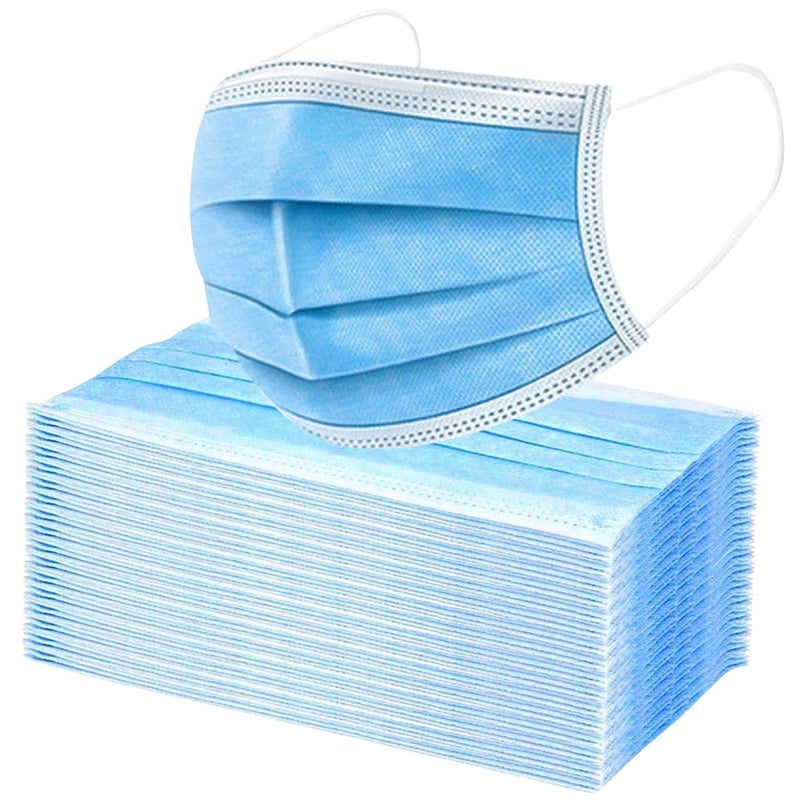 UPYOG [Pack of 100] Single Use Disposable Blue Face Mask, Soft on Skin, 3-ply Masks Facial Cover with Elastic Earloops and Nose Clip Great For Home, Office, School, and Outdoors - Image 5