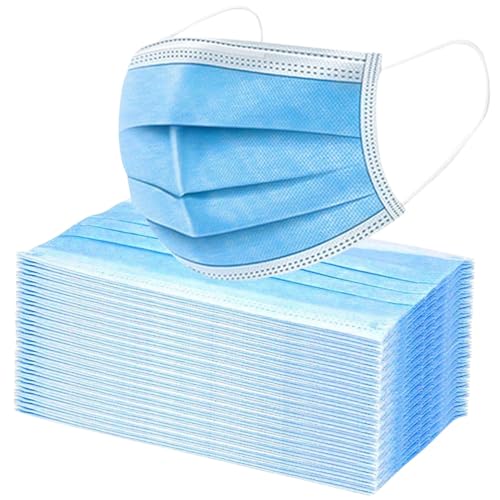 UPYOG [Pack of 100] Single Use Disposable Blue Face Mask, Soft on Skin, 3-ply Masks Facial Cover with Elastic Earloops and Nose Clip Great For Home, Office, School, and Outdoors - Image 1