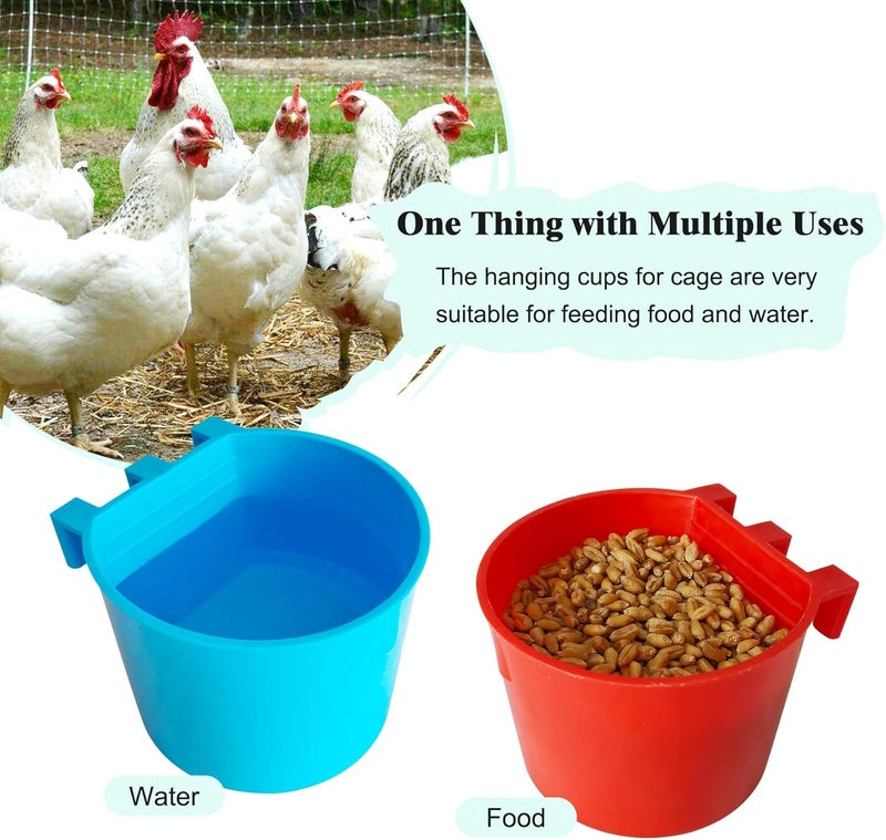 Bonchoice 10 Pcs Cage Cups Birds Feeders Bowl Chicken Feeding Watering Dish Hanging Wire Cages Box Coop Cups for Pet Parrot Parakeet Gamefowl Poultry Pigeon and Quail（Blue and Red） - Image 5