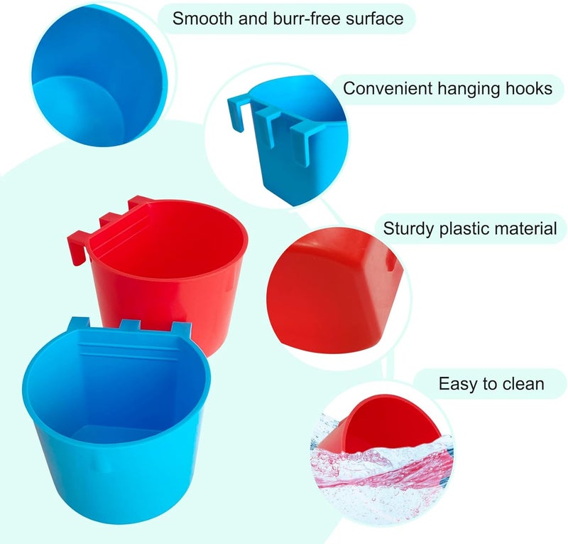 Bonchoice 10 Pcs Cage Cups Birds Feeders Bowl Chicken Feeding Watering Dish Hanging Wire Cages Box Coop Cups for Pet Parrot Parakeet Gamefowl Poultry Pigeon and Quail（Blue and Red） - Image 2