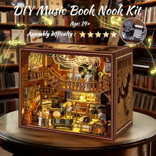 VORATHIS Book Nook Kit 3D Wooden Puzzle with Interactive LED Lights DIY Miniature Decor for Adults Teens Enchanting Storytelling Bookshelf InsertMaestros Study - Image 5