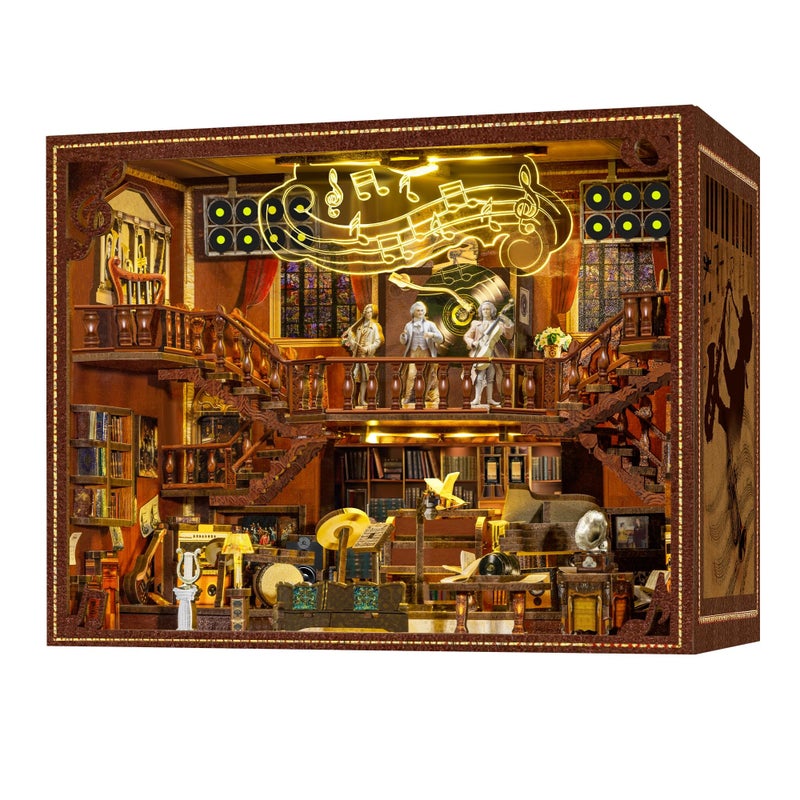 VORATHIS Book Nook Kit 3D Wooden Puzzle with Interactive LED Lights DIY Miniature Decor for Adults Teens Enchanting Storytelling Bookshelf InsertMaestros Study - Image 3