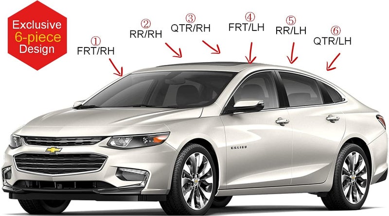 AUTO CLOVER Dark Smoked Side Window Vent Visor 6 Piece Set for Chevrolet Malibu 2016-2019 - Image 3