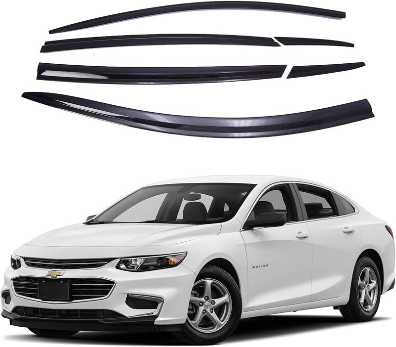 AUTO CLOVER Dark Smoked Side Window Vent Visor 6 Piece Set for Chevrolet Malibu 2016-2019 - Image 1