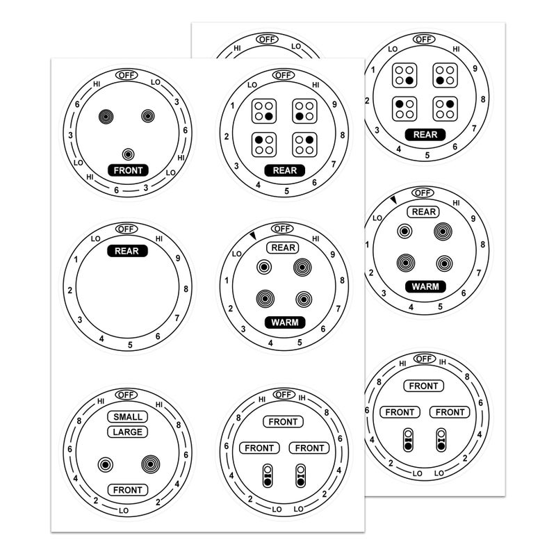12 Pcs Stove Dials Sticker for Burner Cook Top Hob Cooker Top Oven Replacement Adhesive knob Symbols Electric Range Knob Kit Decals for Identify The Burners Black