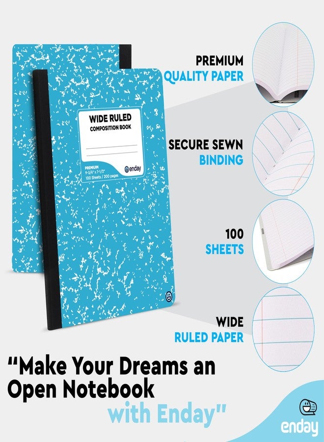 Enday Composition Notebooks Wide Ruled Paper, Colored Marble Composition Notebook Covers, 100 Sheets (200 pages) Composition Books, Marble Notebooks Wide Ruled For School, Blue And Purple, 2 Pack - Image 2