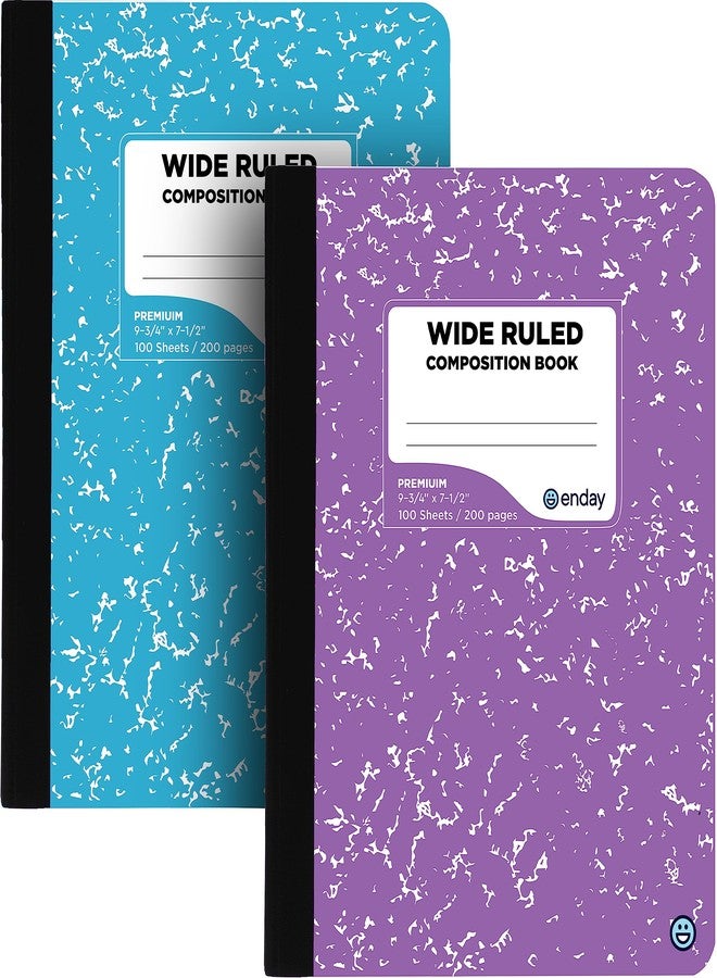 Enday Composition Notebooks Wide Ruled Paper, Colored Marble Composition Notebook Covers, 100 Sheets (200 pages) Composition Books, Marble Notebooks Wide Ruled For School, Blue And Purple, 2 Pack - Image 1