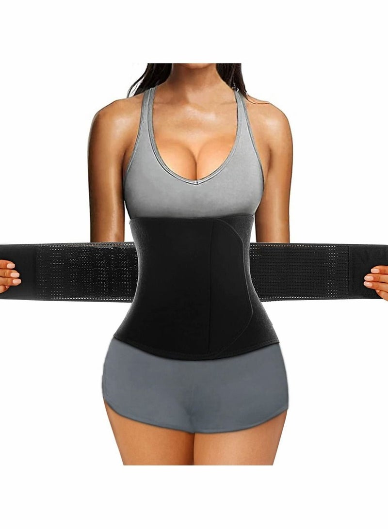 SYOSI Waist Trainer Belt for Women, Sport Girdle Belt, Slimming Sauna Waist Trimmer Belly Band Sweat Sports Girdle Belt, Exercise Belt with Adjustable Straps, Slimming Body Shaper Belt (Black, L)  - Image 1