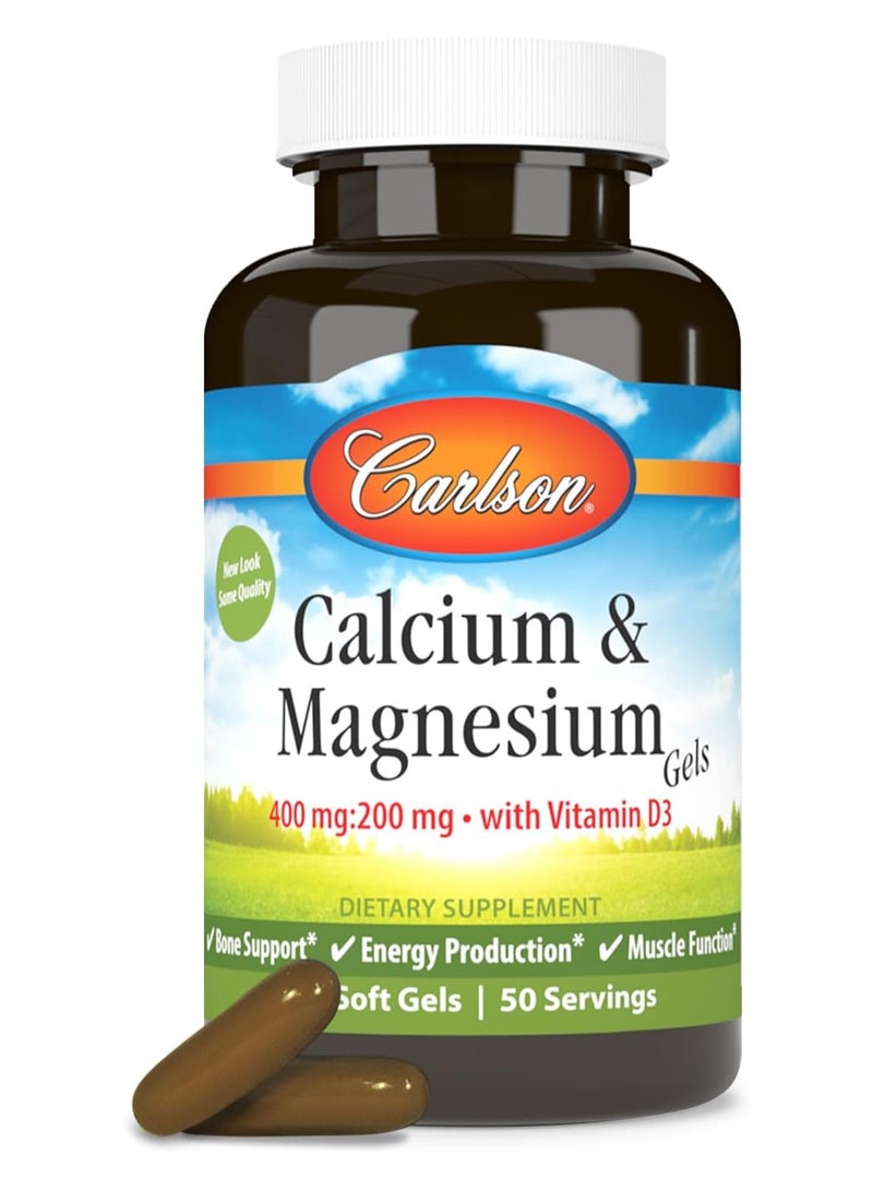 كارلسون Carlson - Cal-Mag Gels، نسبة الكالسيوم إلى المغنيسيوم 2:1، دعم العظام، إنتاج الطاقة، 100 كبسولة هلامية رخوة