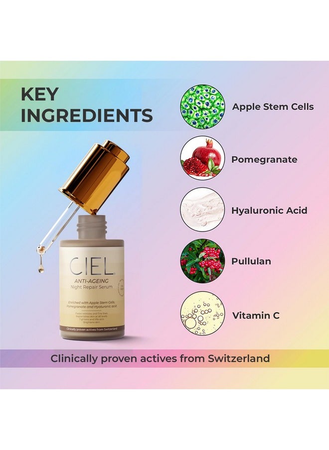 CIEL Anti-Ageing Night Repair Serum For Smoother, Younger Skin Collagen Boosting Hydrating Wrinkle Minimising Treatment 100% Vegan, For All Skin Types 30Ml  - Image 4