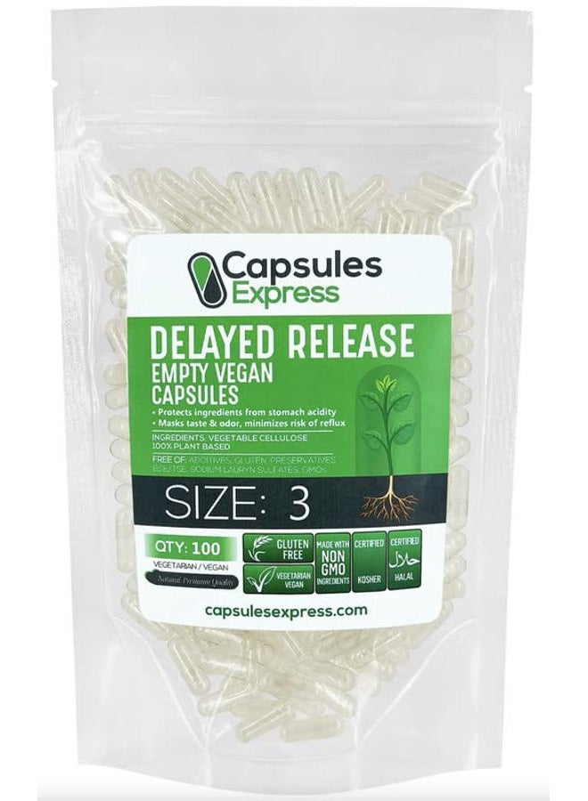 XPRS Nutra Delayed Release Size 3 Empty Capsules - 100 Count Clear Empty Vegan Capsules - Vegetarian Empty Pill Capsules - DIY Vegetable Capsule Filling - Veggie Capsules Gel Caps - Image 1
