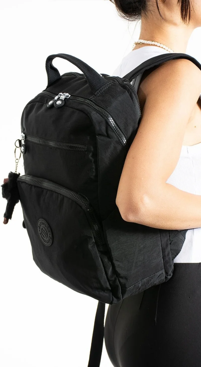 سانموريس Unisex Water Resistant Crinkle Fabric Multi Compartment Medium Size Black Color Laptop School and Backpack Bag