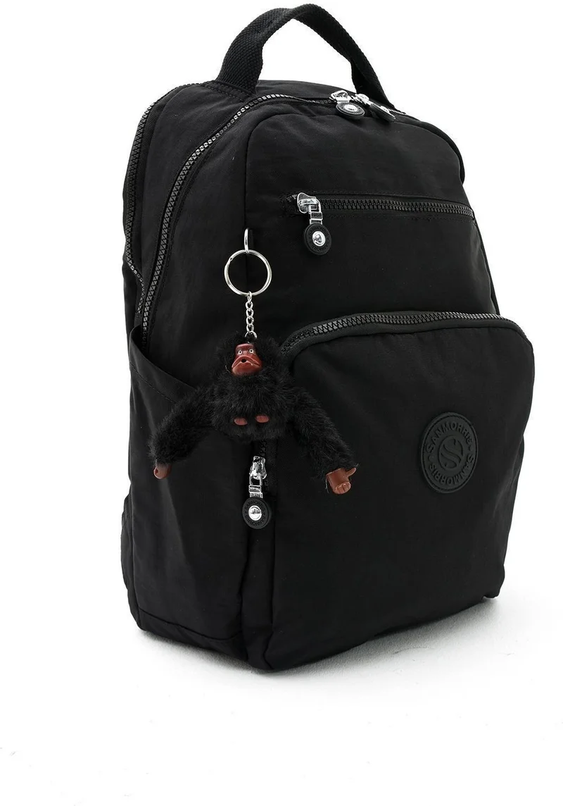 Sanmorris Unisex Water Resistant Crinkle Fabric Multi Compartment Medium Size Black Color Laptop School and Backpack Bag