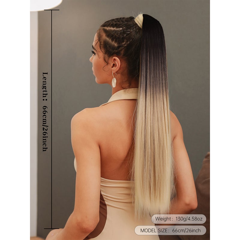 Long Straight Ponytail Hair Extension for Women Natural Looking Wrap Arround Ponytail Wig 26in Length for Daily Wear - Image 4