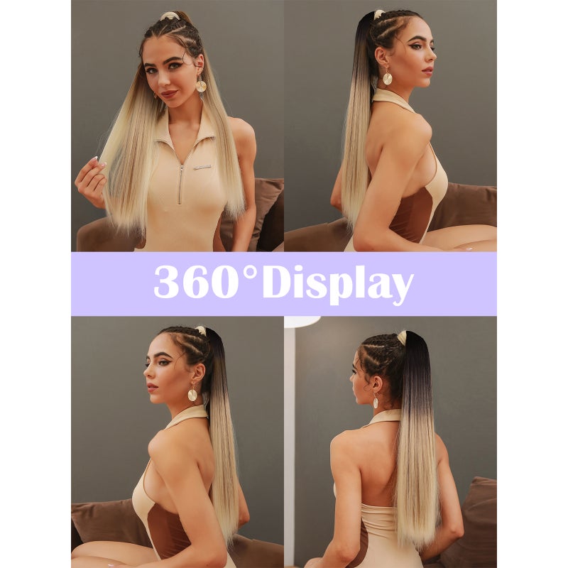 Long Straight Ponytail Hair Extension for Women Natural Looking Wrap Arround Ponytail Wig 26in Length for Daily Wear - Image 3