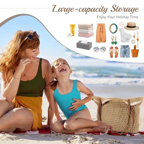 PALAY® Tote Bag for Woman Crochet Beach Shoulder Bag with Leather Strap Summer Beige Soft Woven Handbag for Woman - Image 5