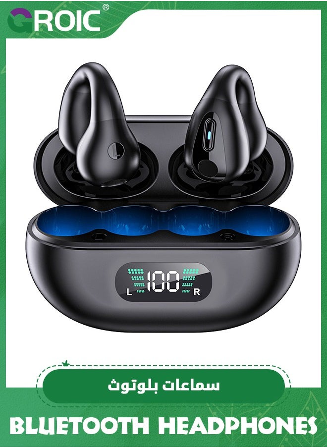 GROIC Wireless Ear Clip Headphones, Bluetooth Open Ear Sport Earbuds for Android iPhone,Air Conduction Headphones,Wireless Headset for Cycling,Running Workout,Running,Driving,Bluetooth 5.3  - Image 1