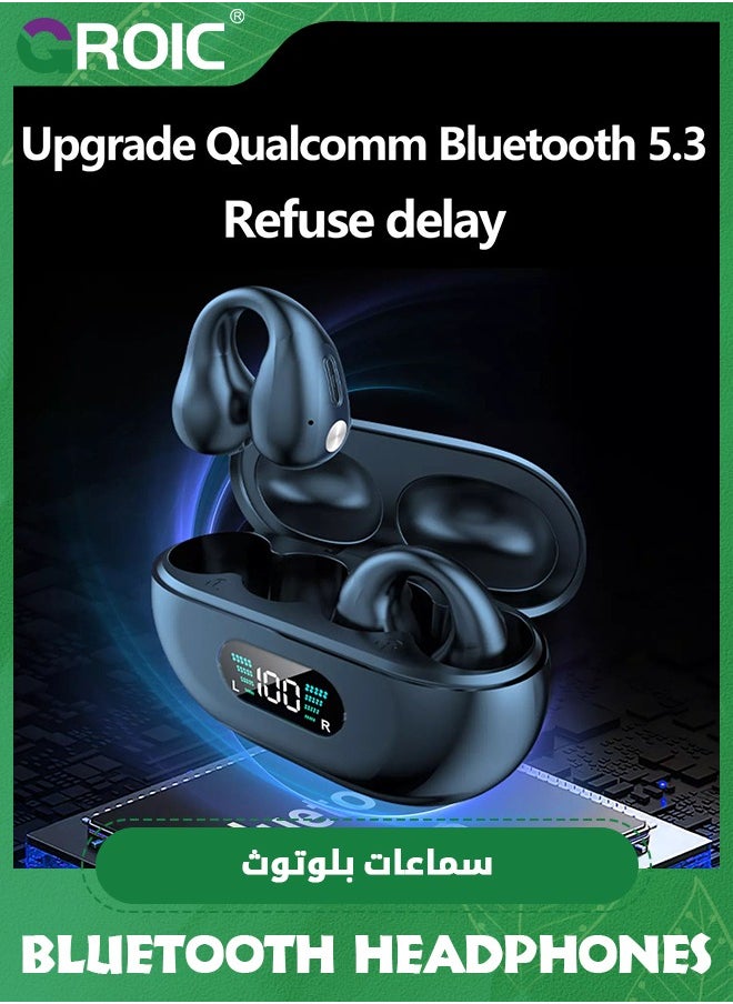 GROIC Wireless Ear Clip Headphones, Bluetooth Open Ear Sport Earbuds for Android iPhone,Air Conduction Headphones,Wireless Headset for Cycling,Running Workout,Running,Driving,Bluetooth 5.3  - Image 2