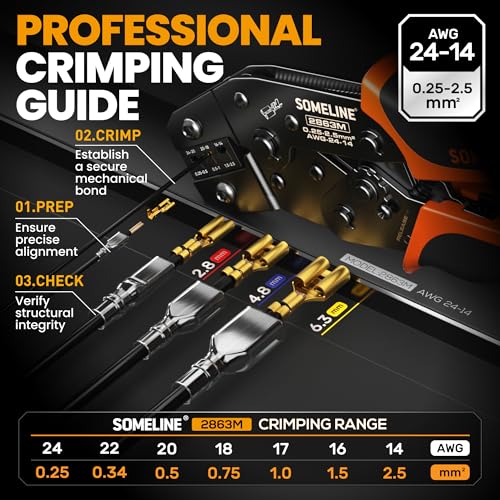 SOMELINE Open Terminal Connector Crimping Tool Kit, 2.8/4.8/6.3mm Male Female Non-Insulated Disconnect Terminals, AWG 24-14 Crimping Pliers for Molex 2.13/2.36mm, AMP - TE CONNECTIVITY Connectors - Image 2
