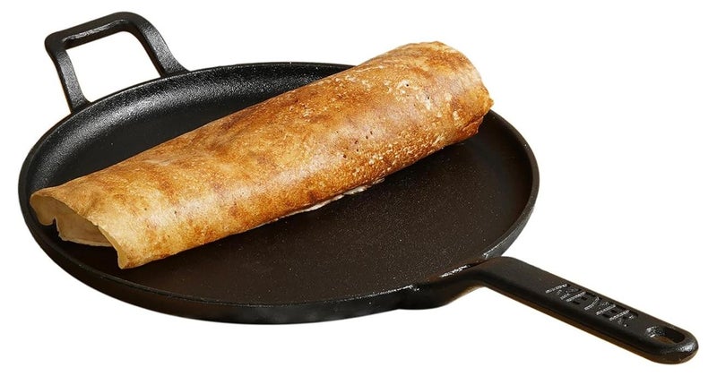 MEYER Pre-Seasoned Cast Iron Flat Dosa, Roti, Chapati Tawa Pan with Stick Handle, Dosa Kallu, Iron Tawa Big Size | Pre-Seasoned Iron Cookware | Gas and Induction Compatible | 28cm, Black - Image 1