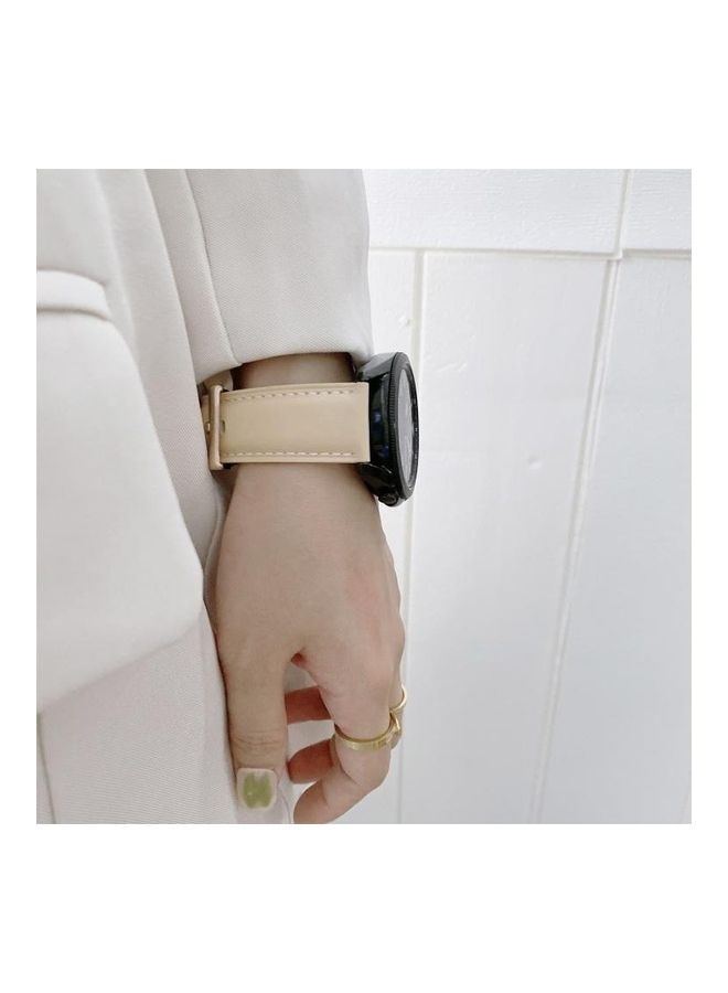 Loquat Leather Silver Buckle Replacement Strap Watchband For Samsung Galaxy Watch3 45mm Beige - Image 4