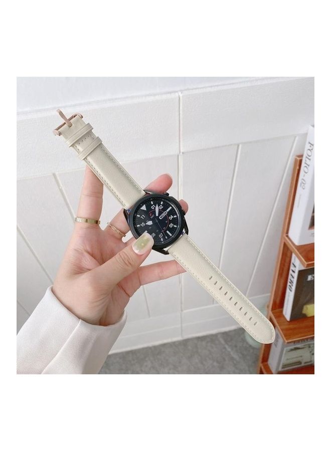 Loquat Leather Silver Buckle Replacement Strap Watchband For Samsung Galaxy Watch3 45mm Beige - Image 2