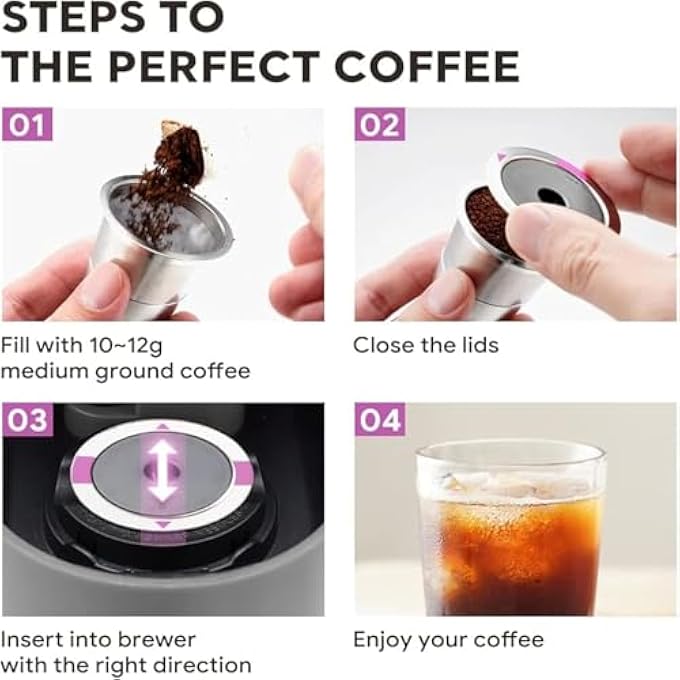 SWIUKPHE Reusable Coffee FilterK Cups Coffee FilterReusable K Cup Pod Coffee FiltersRefillable Filters Coffee Capsule CupBpa FreeWith Stainless Steel Spoon Clamp And Spoon BrushSilver - Image 3