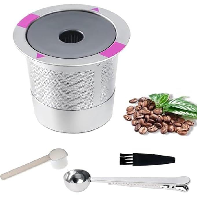 SWIUKPHE Reusable Coffee FilterK Cups Coffee FilterReusable K Cup Pod Coffee FiltersRefillable Filters Coffee Capsule CupBpa FreeWith Stainless Steel Spoon Clamp And Spoon BrushSilver - Image 1