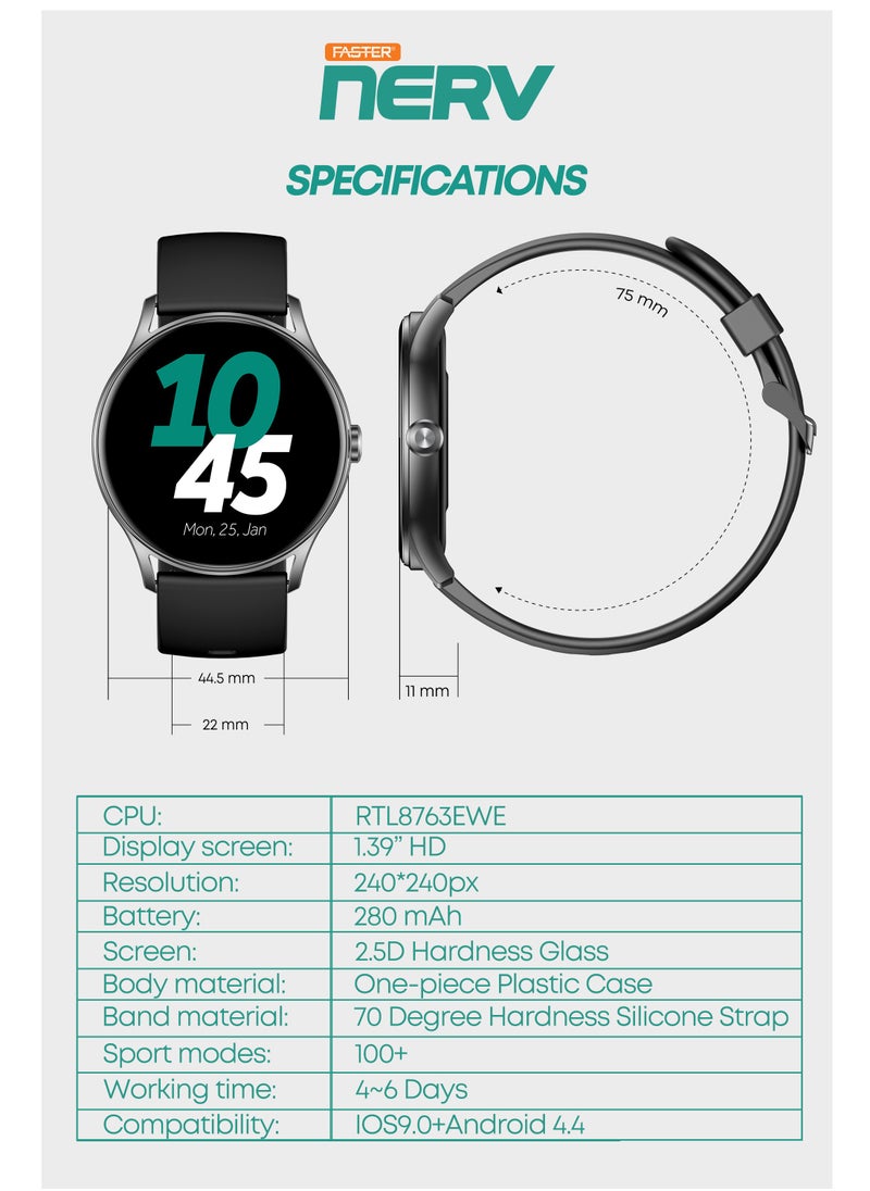 Faster - Smart Watch SE - 1.39" HD Display, Bluetooth Calling, Fitness Tracker, Sports Modes, Heart Rate & Sleep Monitor, IP68 Waterproof, 280mAh Battery, Compatible with Android & iOS - Image 1