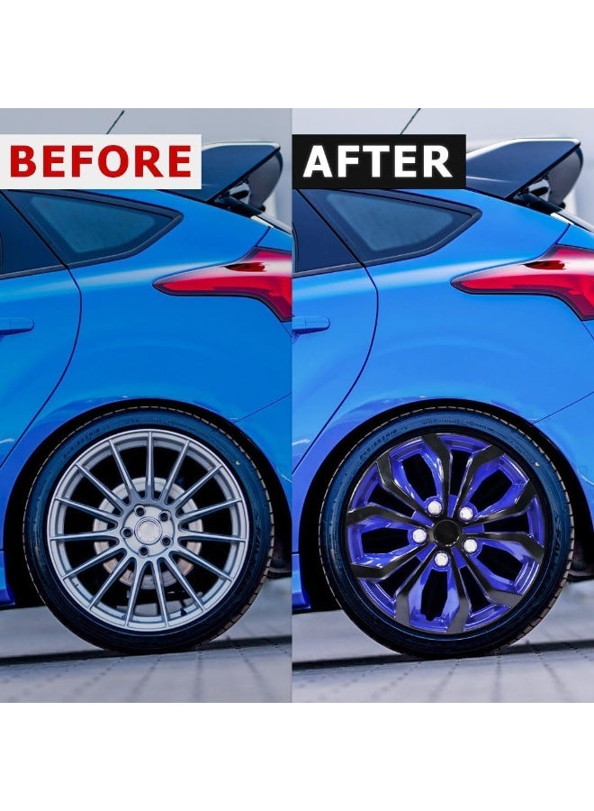 Wheel Hub Caps, Set of 4, Blue and Black, Sport Racing Style - Image 2