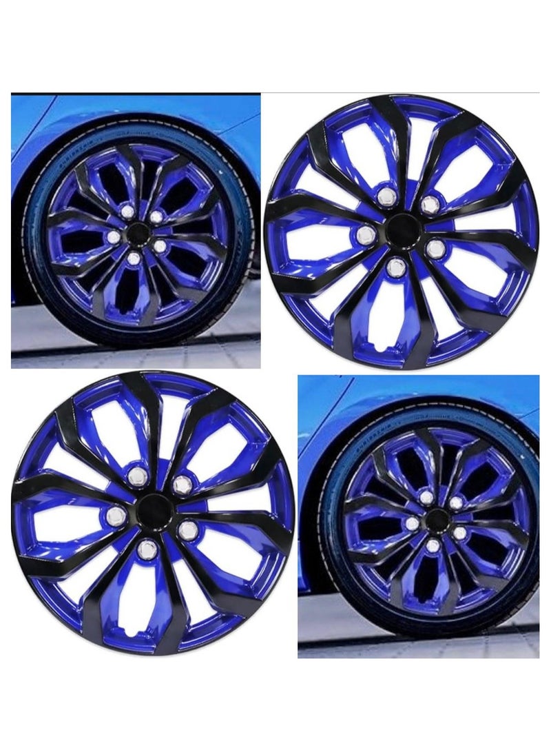 Wheel Hub Caps, Set of 4, Blue and Black, Sport Racing Style - Image 1