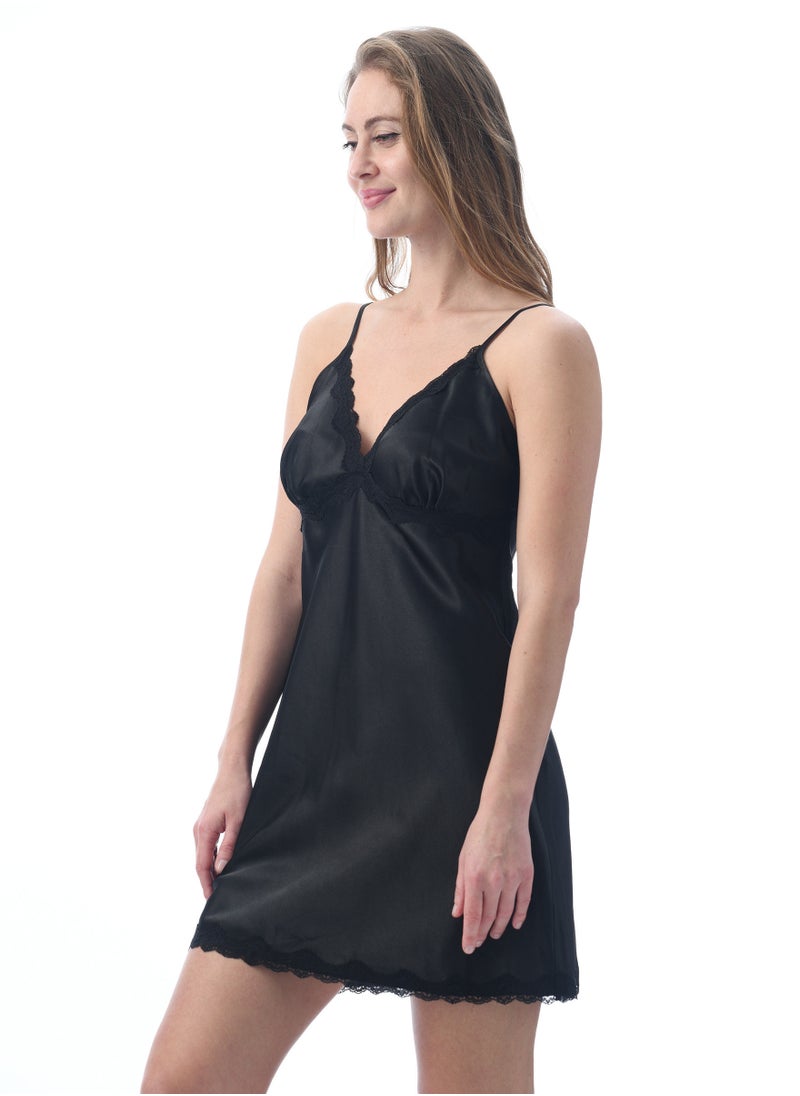 Lacy Dreams - Comfortable and Elegant Chemise Sleepwear Black - Image 1