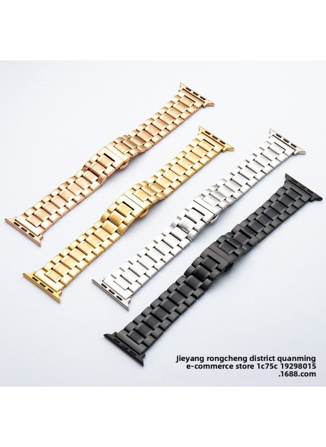 Generic - Suitable For Apple For Applewatch Five Beads Stainless Steel Butterfly Buckle Strap IWatch Smart Watch Strap-Color:[Applicable To For Apple Interface 38-40-41]-rose Gold - Image 1